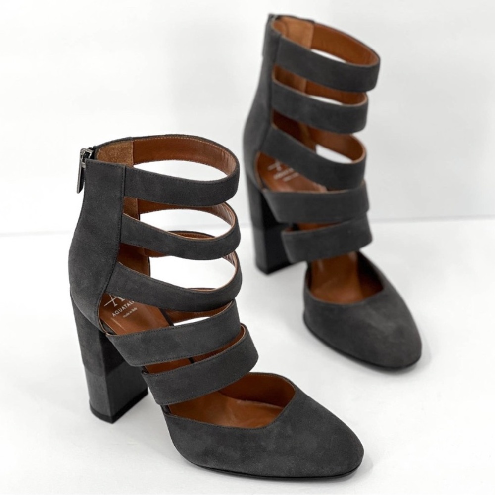 AQUATALIA Emme Pump Shoes Womens 8 Gray Suede Strappy Caged Heeled Bootie